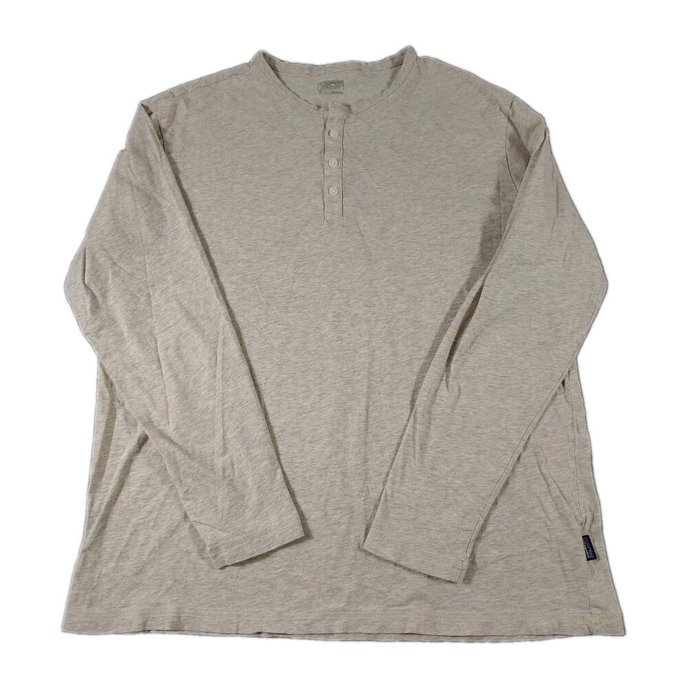 Patagonia Henley Shirt Men's XL Beige Organic Cotton Long Sleeve Minimalist EUC
